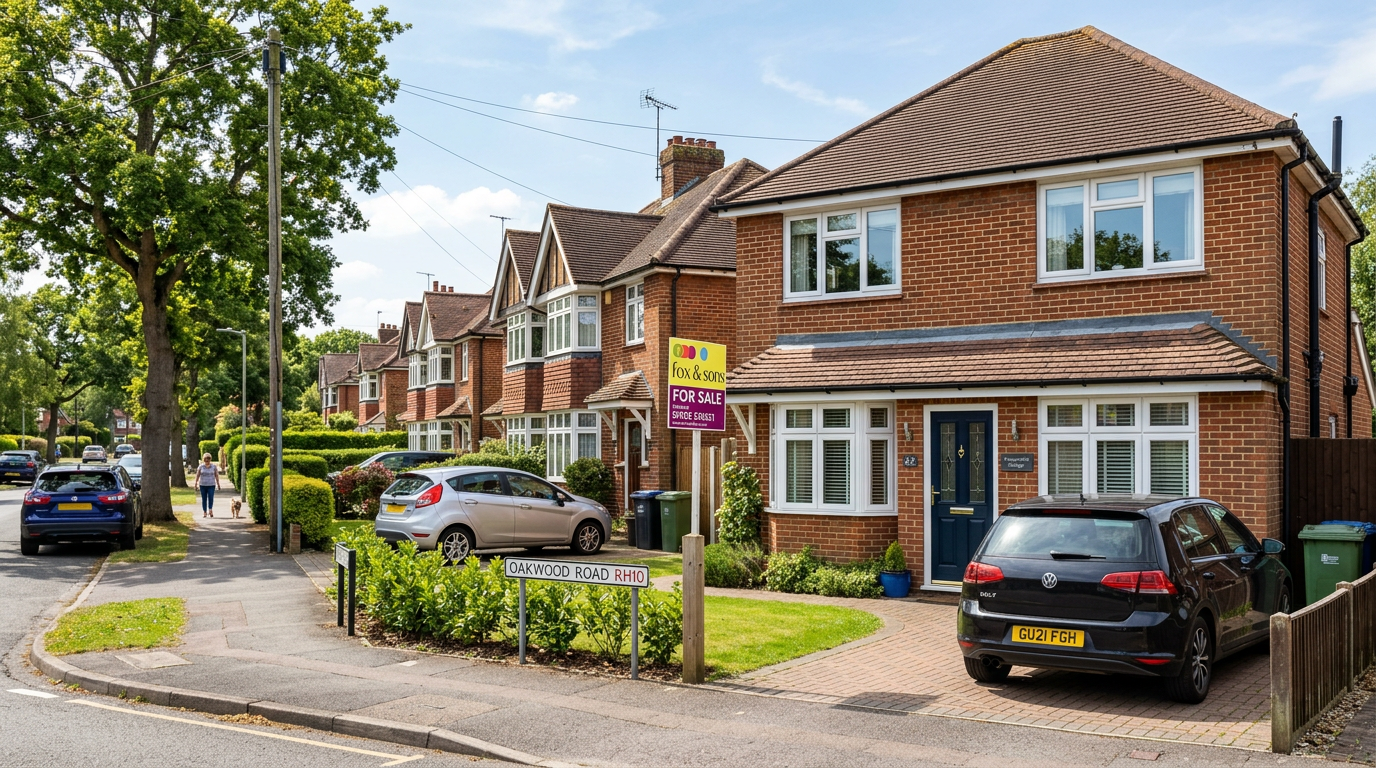 For sale sign outside a house in Crawley West Sussex